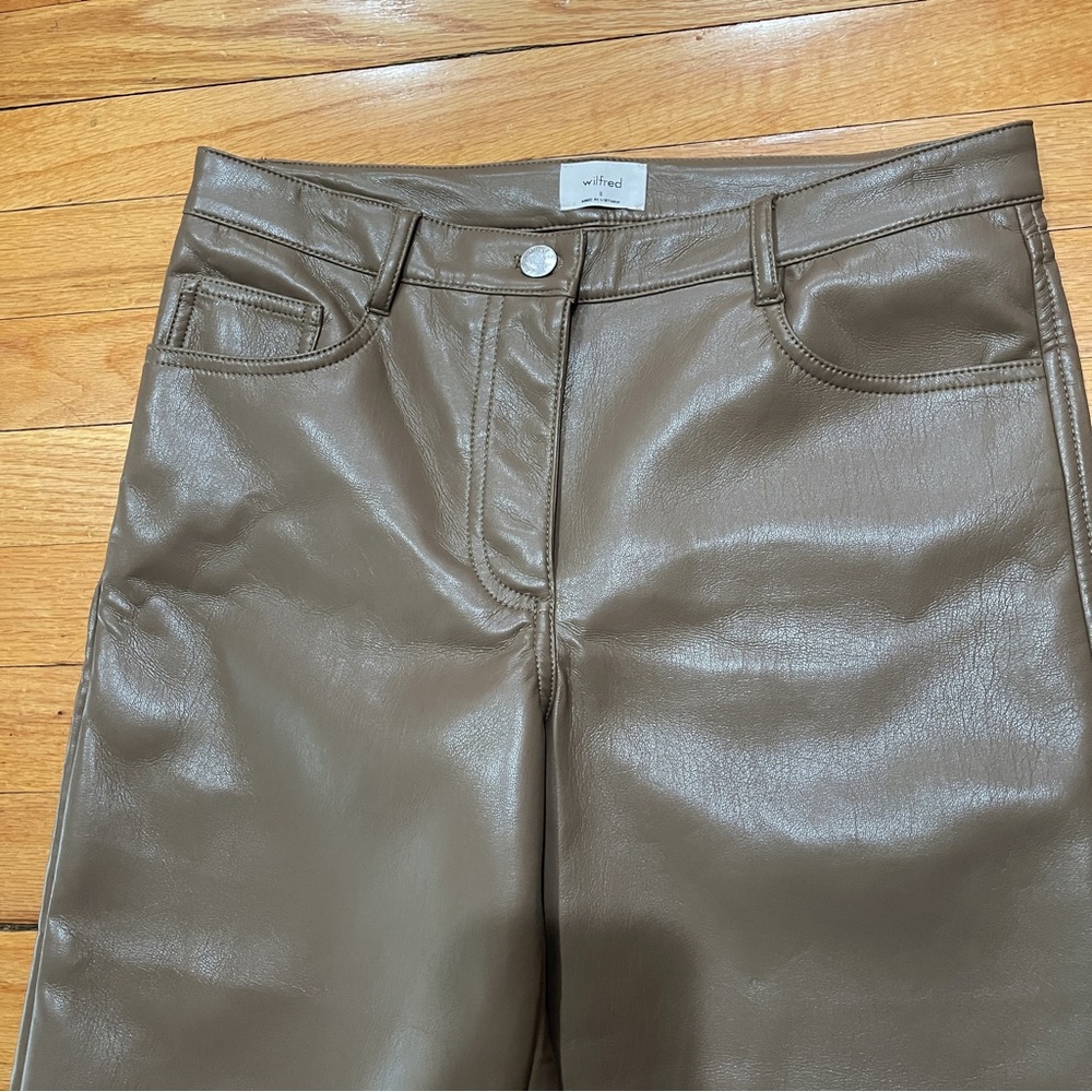Aritzia Wilfred Womens Melina Pants sz 6 Vegan Leather Inseam 32” Brown WORN 1x - Picture 5 of 12
